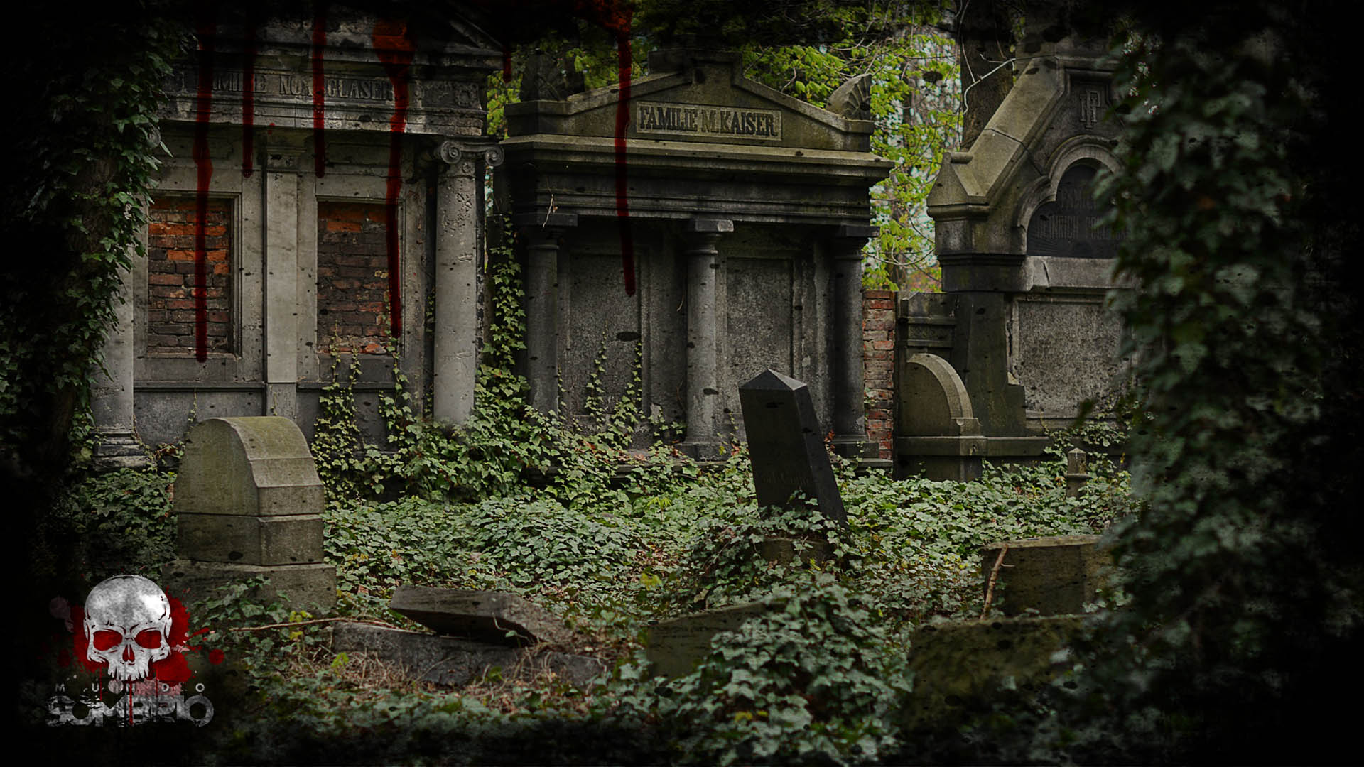 O cemitério na noite de halloween história de terror mundo sombrio