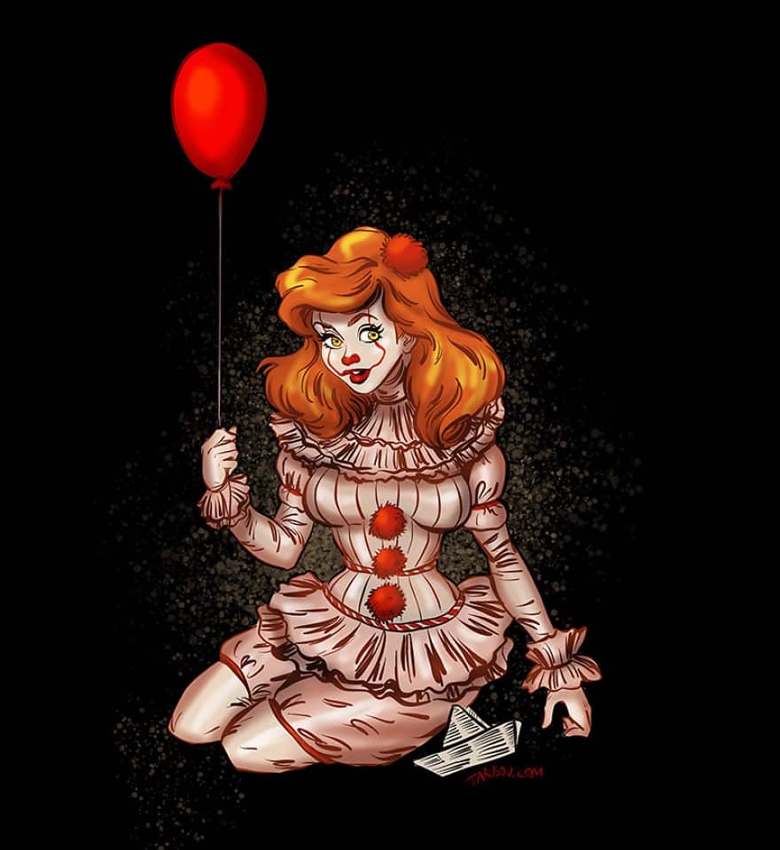 Artista transforma vilões clássicos do terror em princesas da disney 4 Pennywise ariel • mundo sombrio