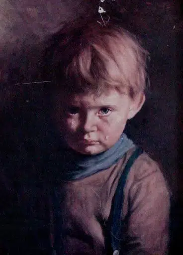 'o menino chorando' faz parte de uma série de pinturas assombradas que estão espalhadas pelo mundo afora.