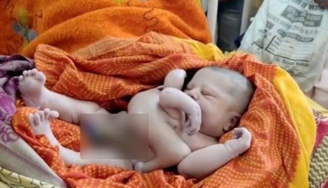 Bebê com quatro braços e quatro pernas nasce na índia 3 Ind b • mundo sombrio